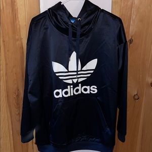 Silky navy Adidas Originals trefoil hoodie